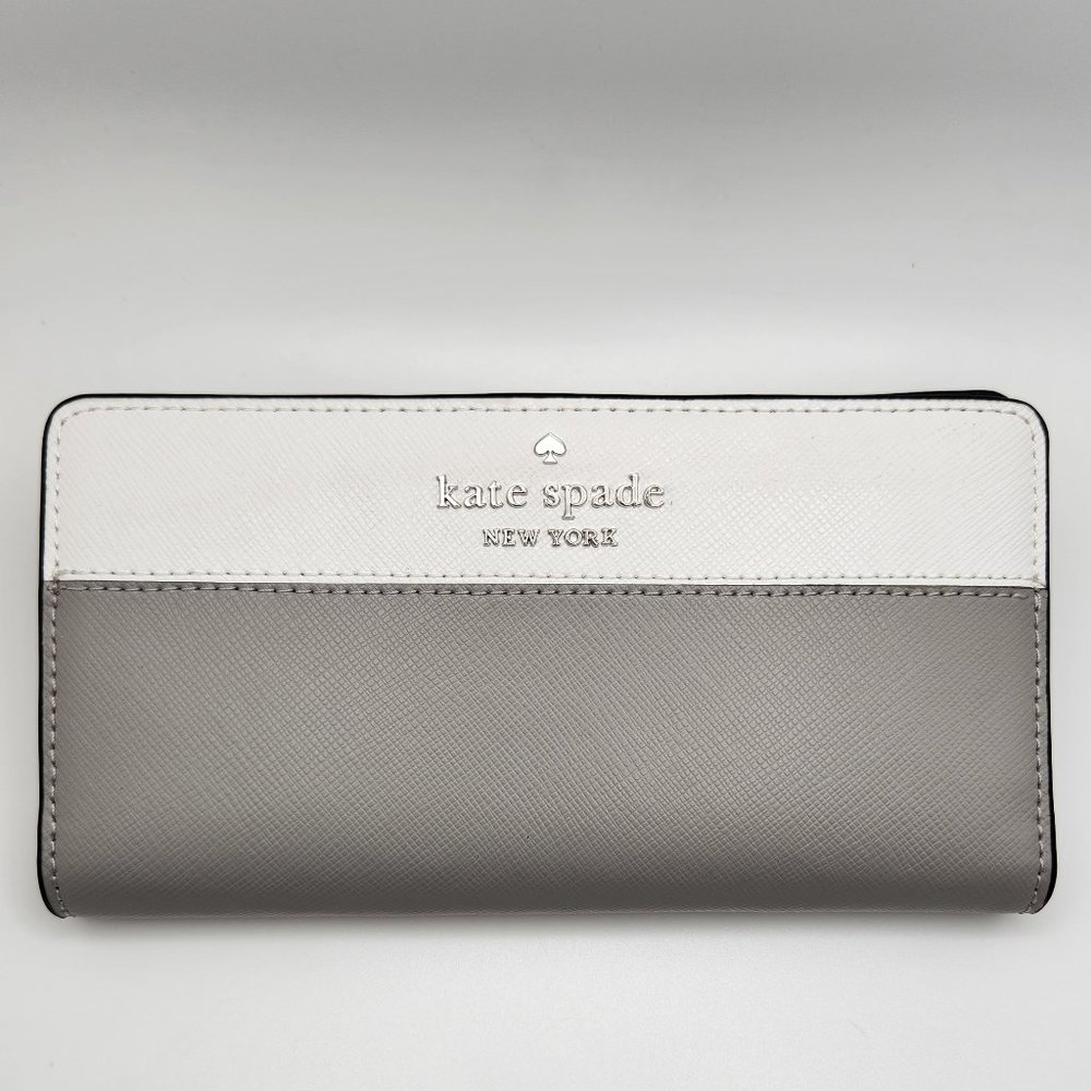 Kate Spade Slim Billfold Wallet - Saffiano Leather - Gray and White - NWT
